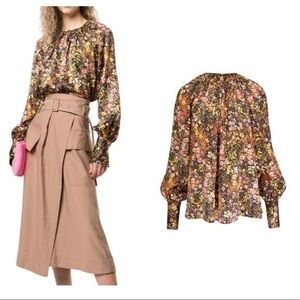 CO Collection $695 Multicolor Floral Print Silk Blouse